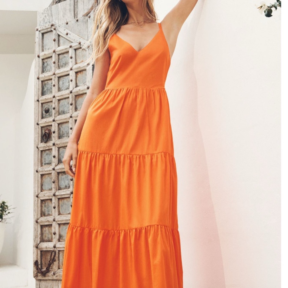 Splendid Linen Blend Orange Maxi Dress